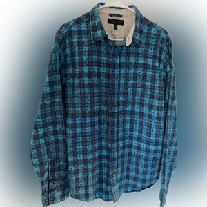 Aeropostale Men’s Size L Long Sleeve Button-Down Shirt, Turquoise Plaid